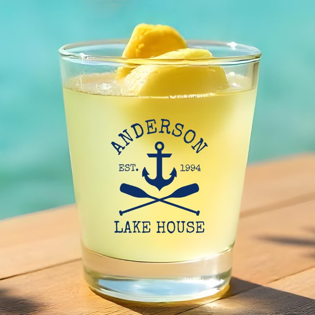 Verre A Shot Ancre Bleue Marine Nautique Oars Family Lake House (Customize to change text size or color.)