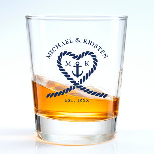 Verre A Shot Ancre de coeur de cordes bleu marine Mariage de mo