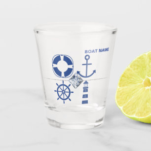 Verre A Shot Ancre Naúticaue Bleu Marine Capitaine Ajouter Nom