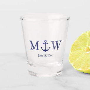Verre A Shot ancre nautique mariage marine bleu monogramme favo
