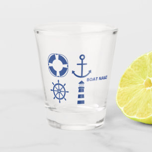 Verre A Shot Ancre nautique Marine Blue Captain Ajouter Nom Tir