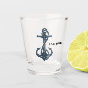 Verre A Shot Ancre nautique Marine Blue Captain Ajouter Nom Tir
