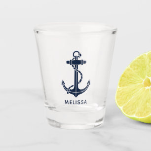 Verre A Shot Ancre nautique personnalisée nom de bateau bleu ma