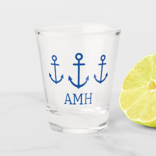 Verre A Shot Ancres simples bleu et blanc Monogramme