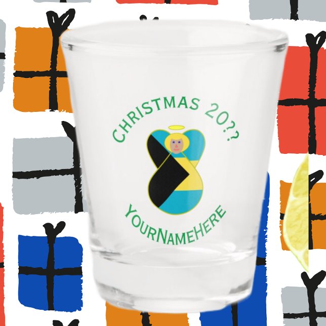 Verre A Shot Ange de Noël Blond Drapeau Bahamien (Créateur téléchargé)