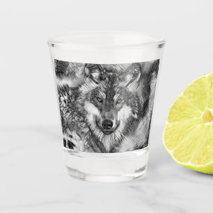 Verre A Shot AnimalArtBW_Wolf_001
