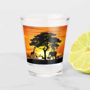Verre A Shot Animaux sauvages sur le coucher de soleil de la sa