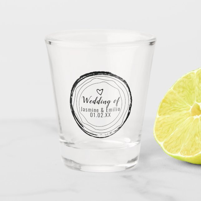 Verre A Shot Anneaux noirs de mariage Cœur Grain de bois  Coupl (Devant)