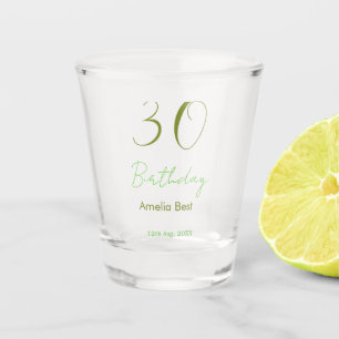 VERRE A SHOT ANNIVERSAIRE 30 ANS NOM DATE VERT GRAS PASTEL RÉTR