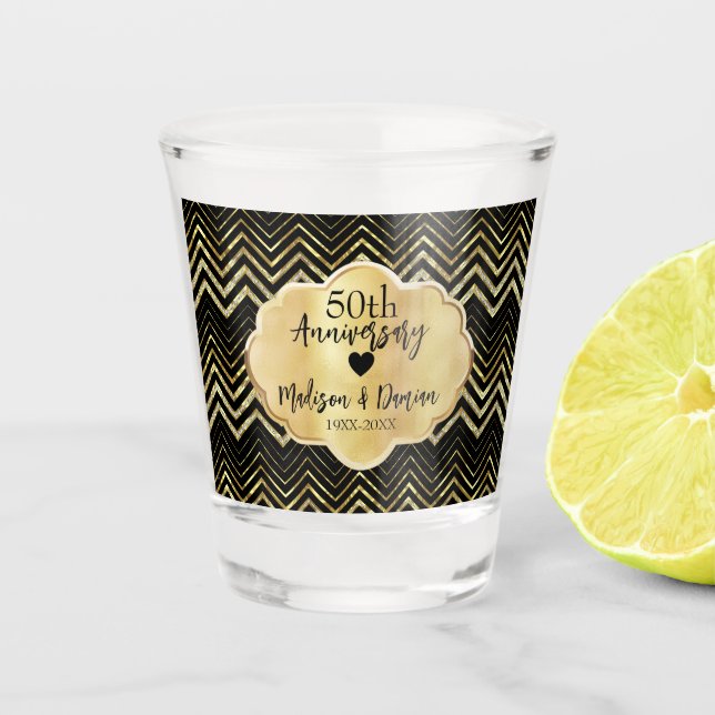Verre A Shot Anniversaire de Chevron et de Diamants d'or (Devant)