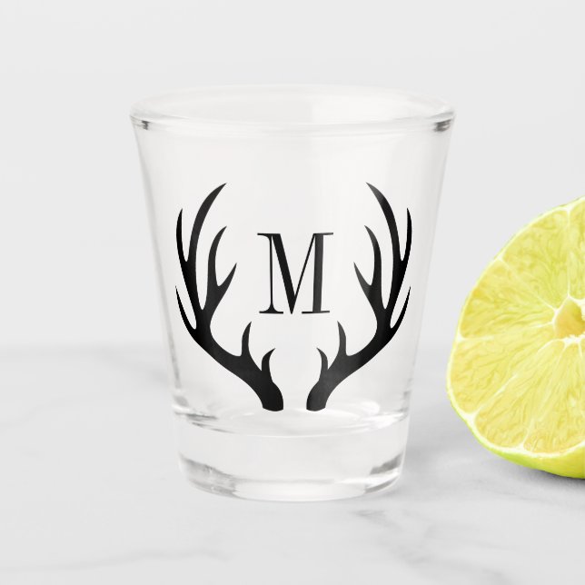 Verre A Shot Antlers rustiques de cerfs noirs | Monogramme (Devant)