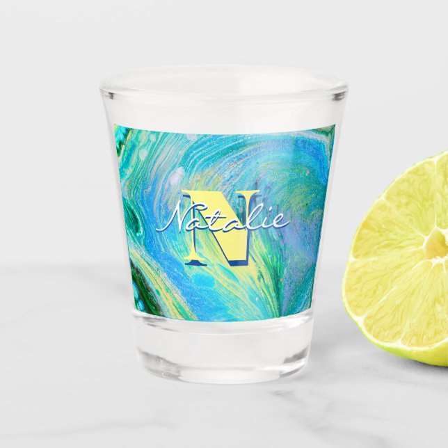 Verre A Shot Aqua Blue Acrylique Flow Art Can Cooler (Devant)