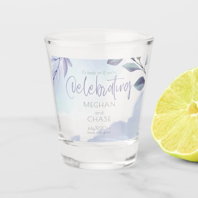 Verre A Shot Aquarelle Aqua Lilac Feuilles Enregistrer la date (Devant)