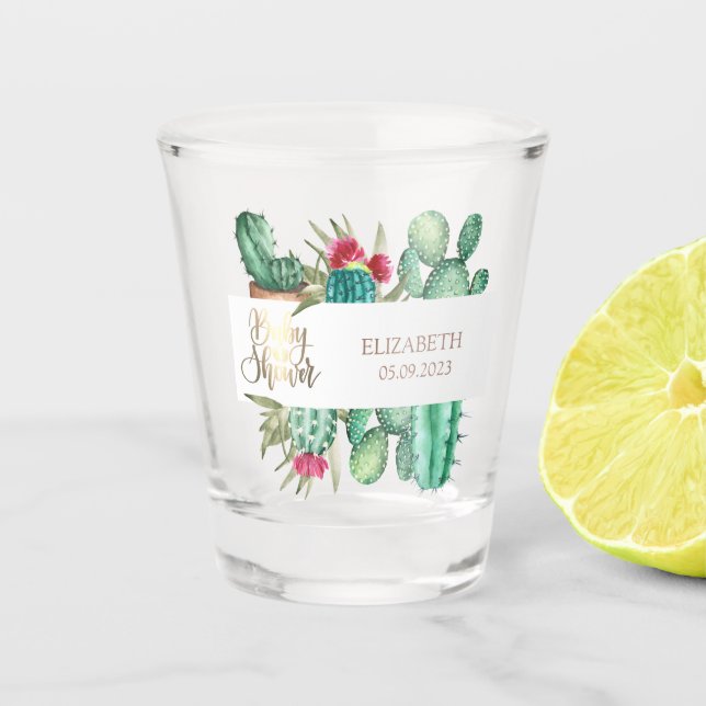 Verre A Shot Aquarelle Cactus Baby shower Pieds (Devant)