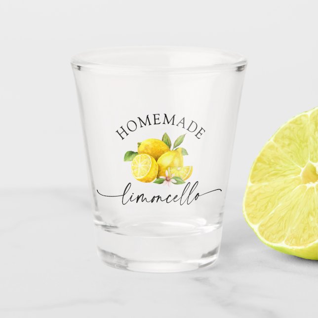 Verre A Shot Aquarelle citrons calligraphie Limoncello fait mai (Devant)