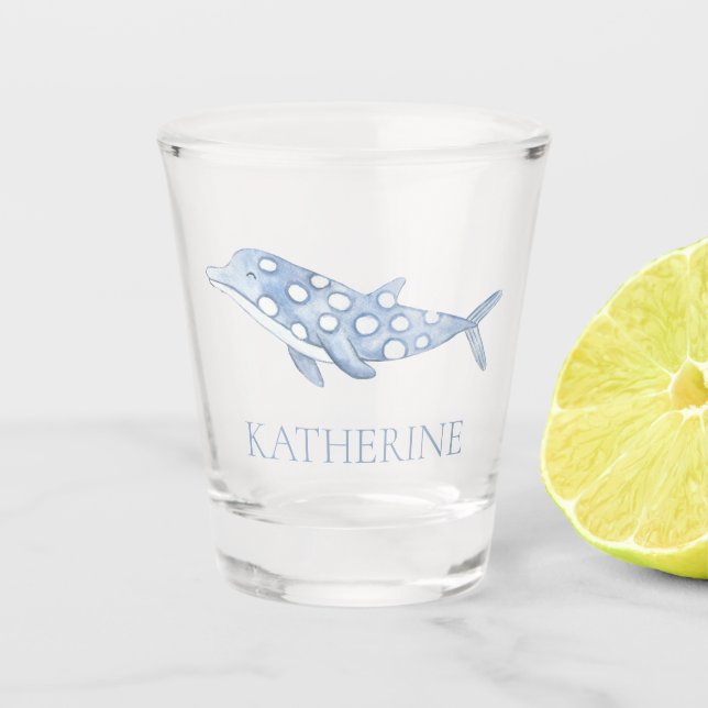 Verre A Shot Aquarelle côtière bleu Polka Dot Dolphin (Devant)