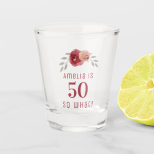 Verre A Shot Aquarelle de rose rouge florale positive 50e anniv