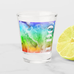 Verre A Shot Aquarelle d'encre d'alcool arc-en-ciel