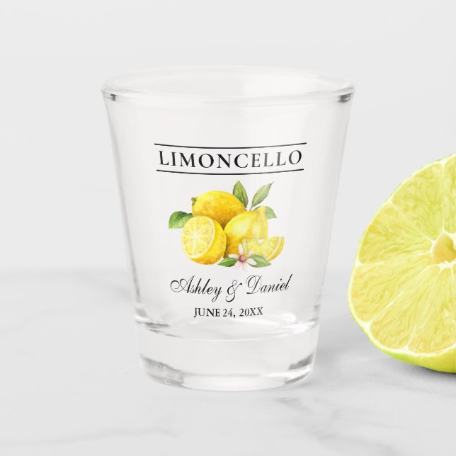 Verre A Shot Aquarelle Lemons Verdure Limoncello Mariage (Devant)