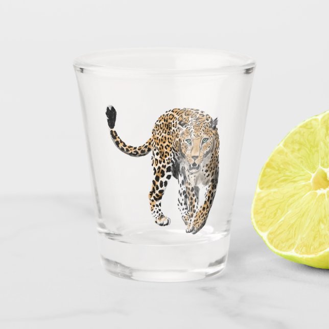 Verre A Shot aquarelle léopard jungle chat animal peint vert (Devant)
