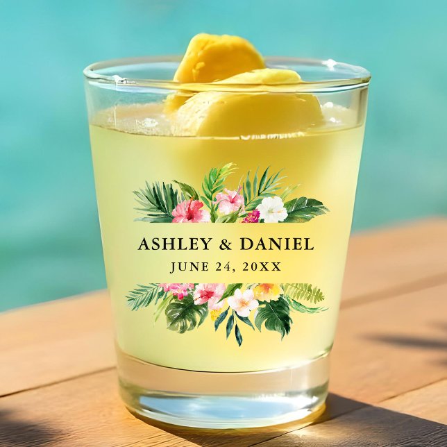 Verre A Shot Aquarelle Mariage floral tropical (Customize to change text size or text style.)