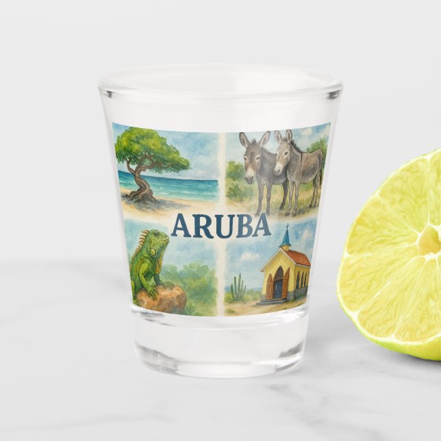 Verre A Shot Aquarelle multi-vues d'Aruba (Devant)
