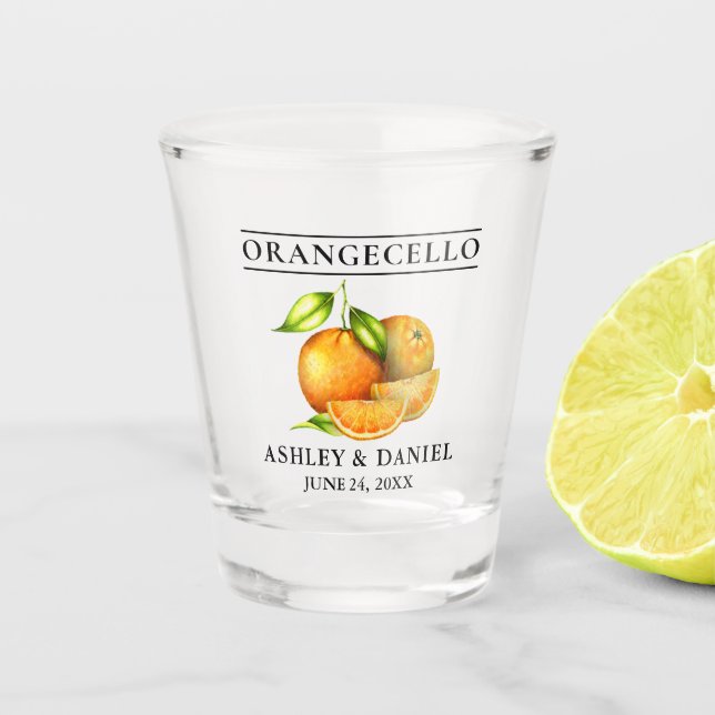 Verre A Shot Aquarelle Oranges Verdure Mariage Orangecello (Devant)