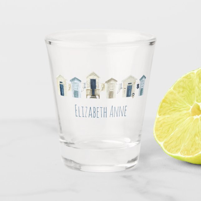 Verre A Shot Aquarelle Plage Côtière Cabines Personnalisées (Devant)