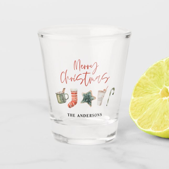 Verre A Shot Aquarelle sucre de canne de boissons de Noël  (Devant)