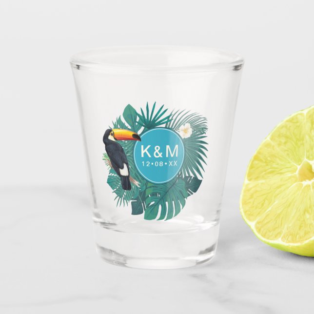Verre A Shot Aquarelle Tropical avec Toucan Turquoise ID577 (Devant)