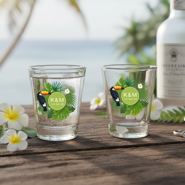 Verre A Shot Aquarelle Tropical avec Toucan Vert ID577 (Créateur téléchargé)