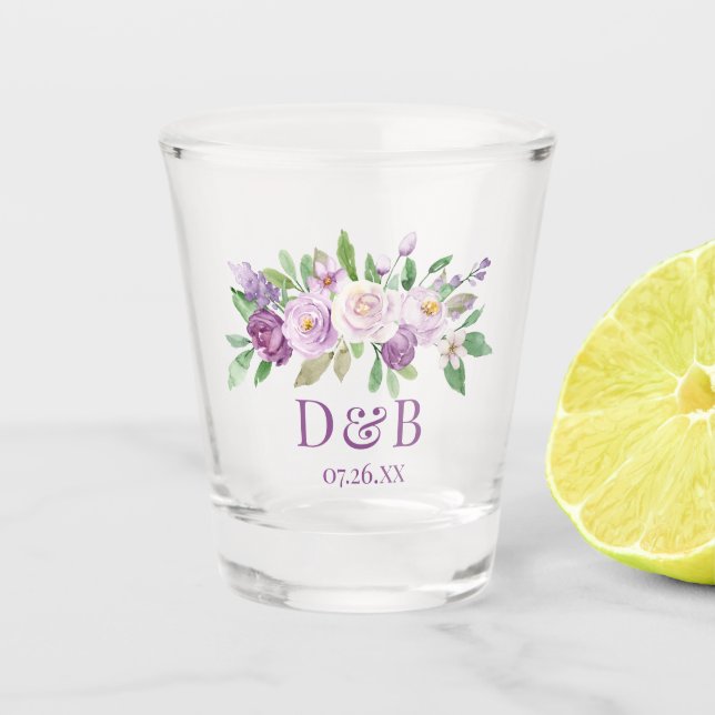 Verre A Shot Aquarelle violet rose lavande Roses (Devant)