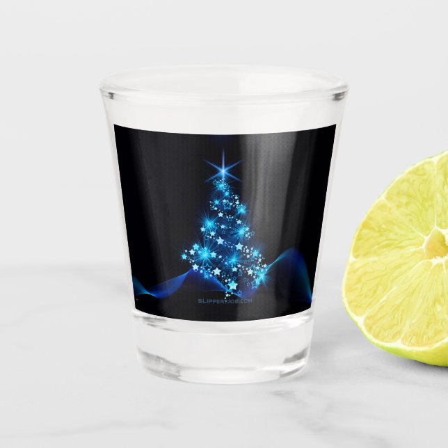 Verre A Shot arbre de Noël stylisé SlipperyJoe bleu brillant s (Devant)