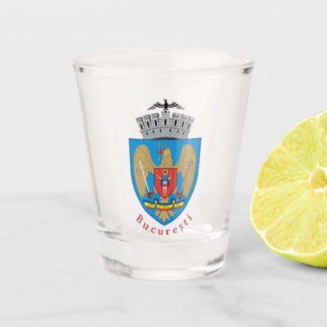 Verre A Shot Armoiries de Bucarest, Roumanie (Devant)