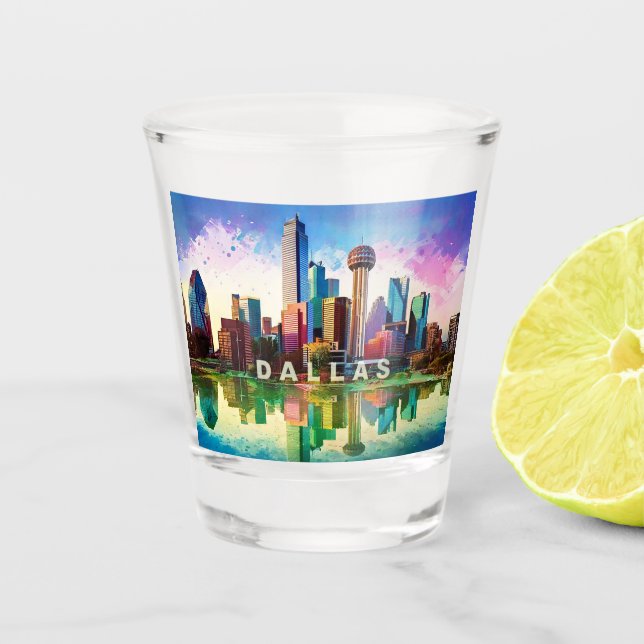 Verre A Shot Art Abstrait coloré Dallas Skyline (Devant)