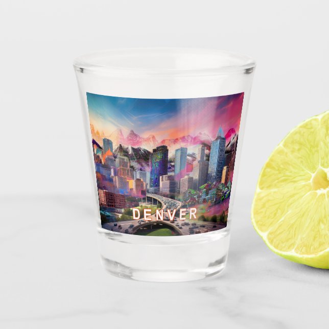Verre A Shot Art Abstrait couleur Denver Skyline (Devant)