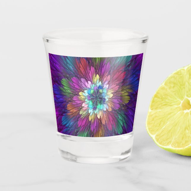 Verre A Shot Art abstrait fractal de fleurs psychédéliques colo (Devant)