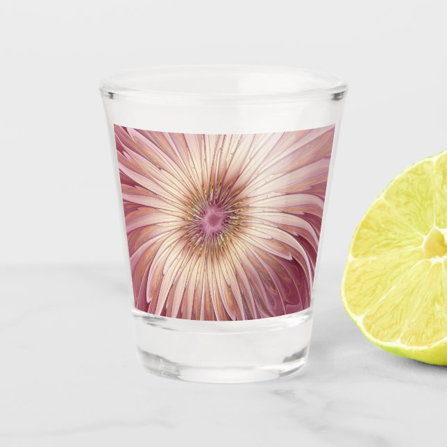 Verre A Shot Art Abstrait Fractal Fleur & Tons de Bourgogne (Devant)