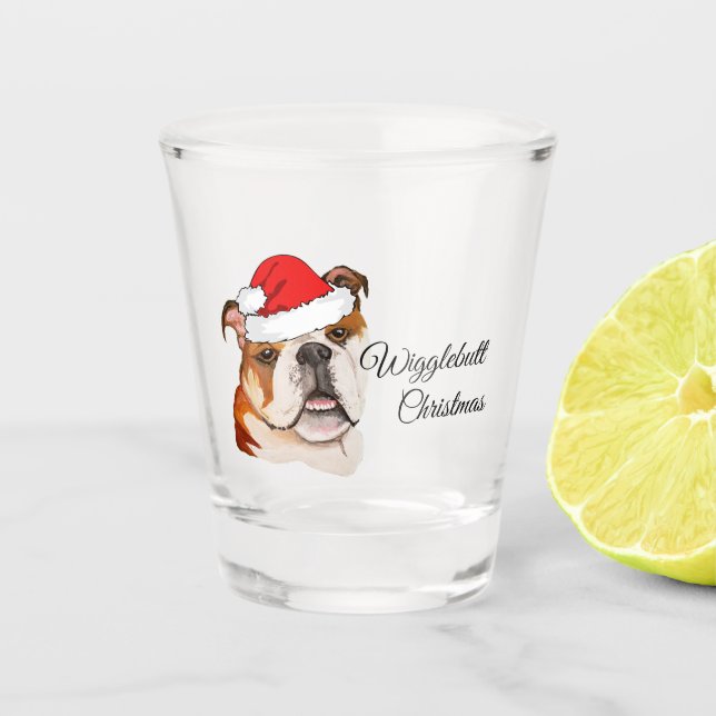 Verre A Shot Art Brown de Noël Anglais Bulldog Wigglebutt (Devant)