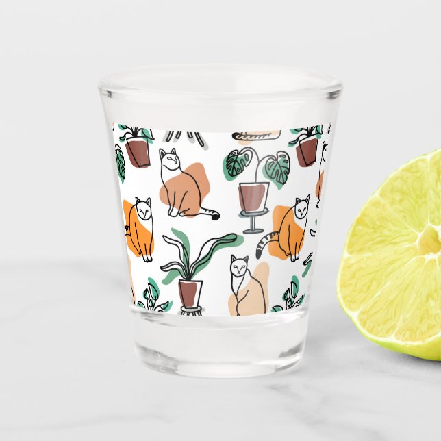 Verre A Shot Art de trait dessin chats et fleurs (Devant)