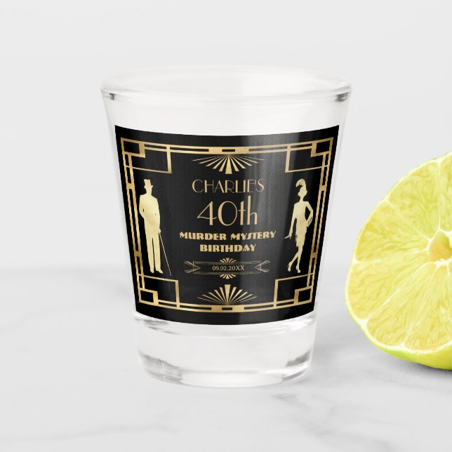 Verre A Shot Art Déco Gatsby 20s Meurtre Mystère Or Anniversair (Devant)