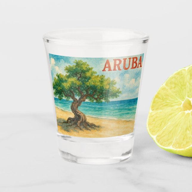 Verre A Shot Aruba Divi Tree Eagle Beach aquarelle (Devant)