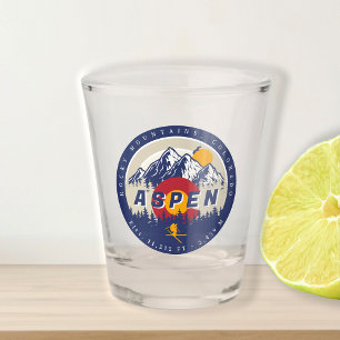 Verre A Shot Aspen Colorado Drapeau Ski Mountain Sunset Souveni