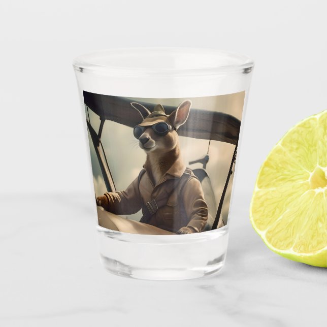 Verre A Shot Aussie Kangaroo Avion Pilote, (Devant)