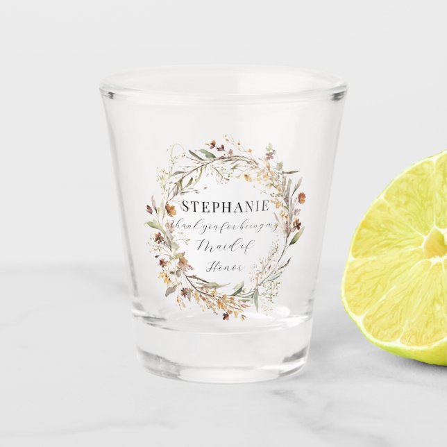 Verre A Shot Automne Wreath Maid of Honor Floral Mariage (Devant)
