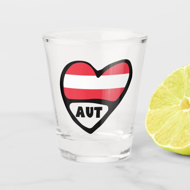 Verre A Shot Autriche Code Pays Drapeau Coeur AUT (Devant)