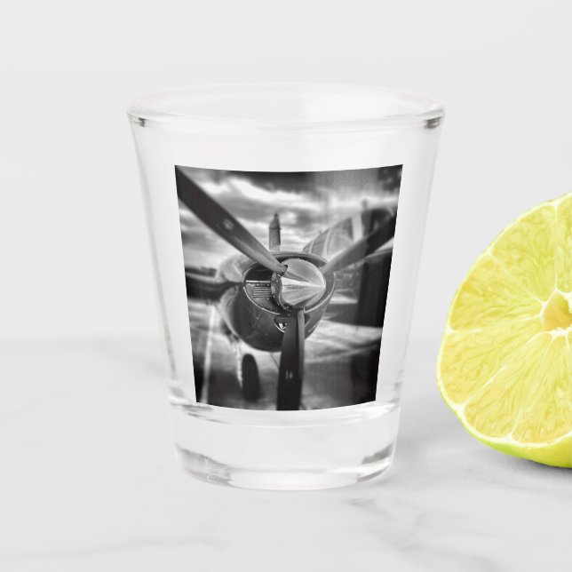 Verre A Shot Avion propulseur noir et blanc (Devant)