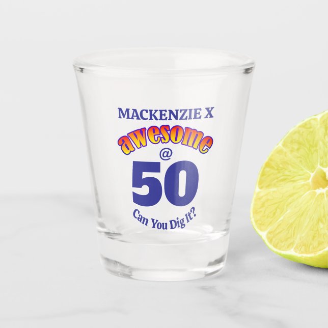 Verre A Shot AWESOME 50 Birthday BLUE Text (Devant)
