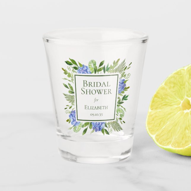 Verre A Shot Baby Shower Fleurs d'Hydrange Bleues (Devant)