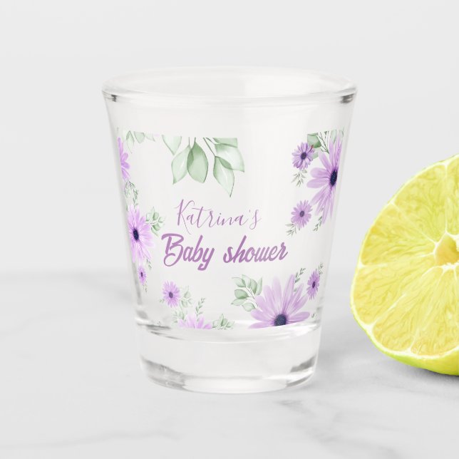 Verre A Shot Baby shower personnalisé de fleurs d'aquarelle vio (Devant)